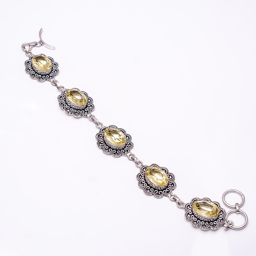 Lemon Quartz Fine Art Oxidised 925 Sterling Silver Bracelet 8.99