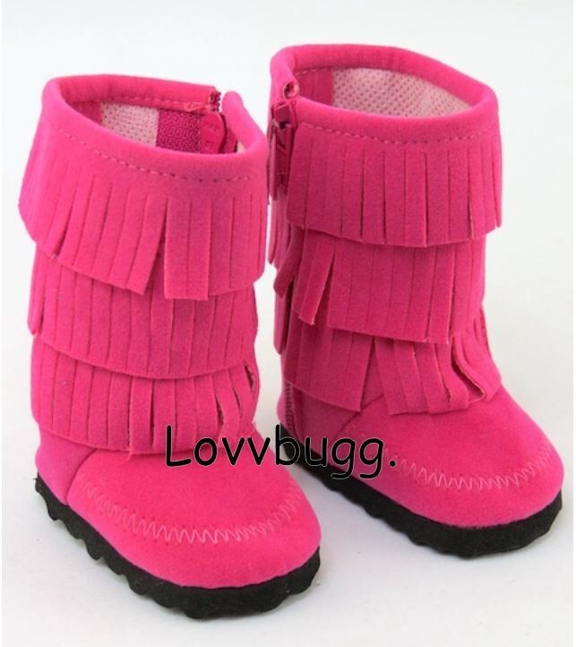 Hot Pink Fringed Moccasin Boots for 18