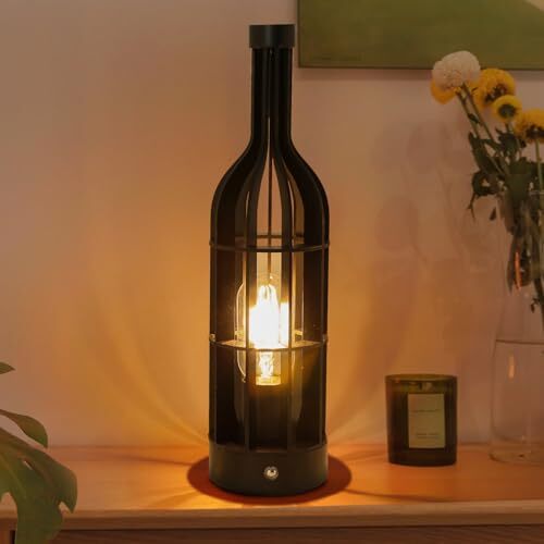 Wooden Wine Bottle Cordless Rechargeable Table Lamp in Black