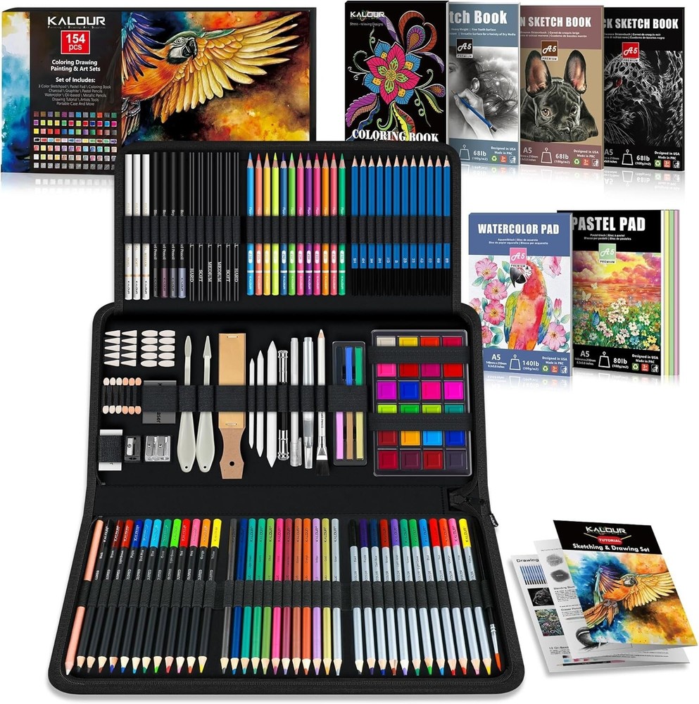 Complete 154-Piece Art Supply Set - Perfect for Beginners & Professional Artists