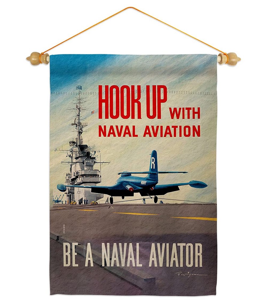 Hook Up Naval Aviation Garden Flag Set Wood Dowel Armed Forces Navy USN Seabe...