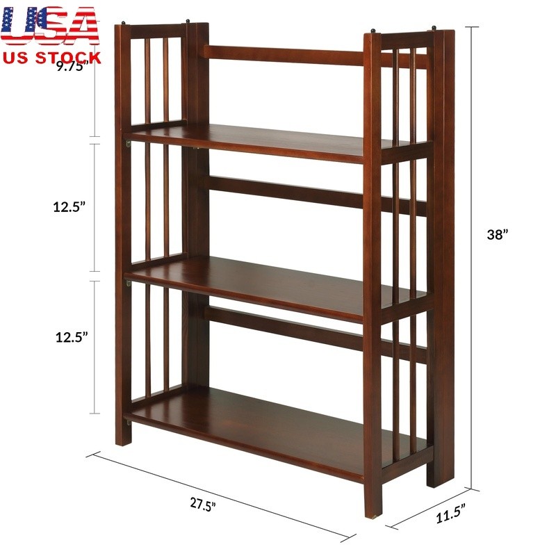 3-Shelf Folding Stackable Bookcase Wood Storage Shelves Home Office Decor New