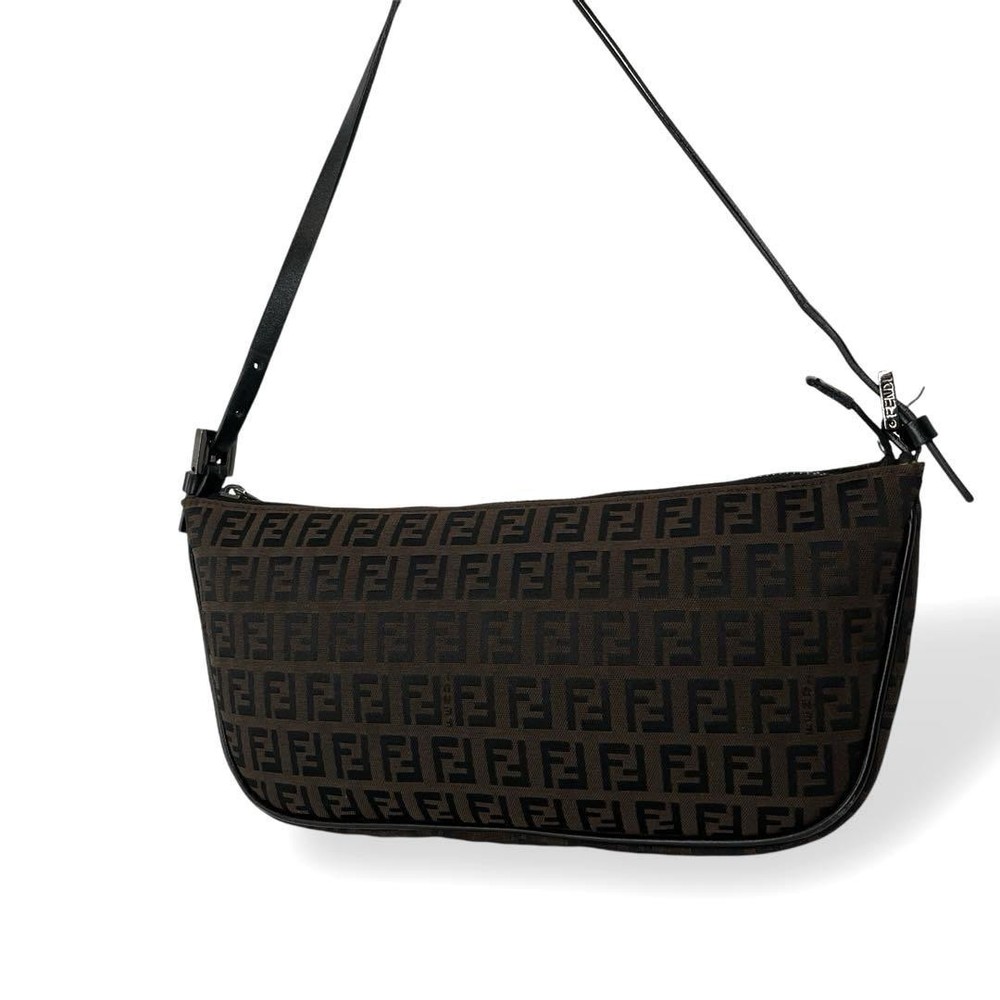 FENDI FF Zucca Canvas Shoulder Bag Brown Authentic G0403492