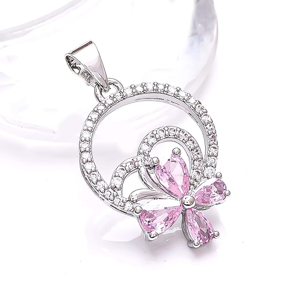 Pink Sapphire Simulated CZ Gemstone 925 Sterling Silver Pendant 1.20 Inch P79416