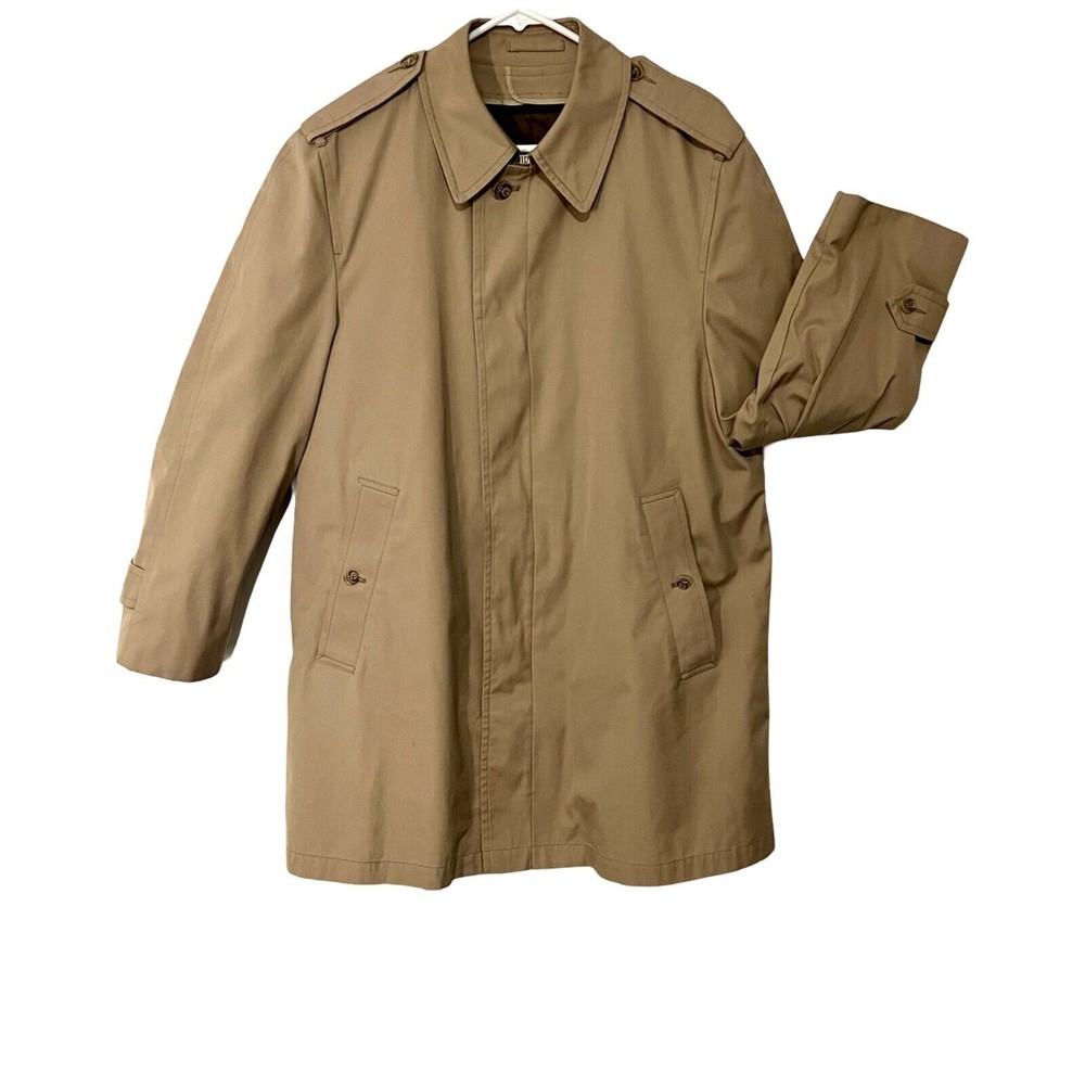 London Fog Coat Mens Size 40R Tan Thermal Lined Maincoats Trench Overcoat Butto