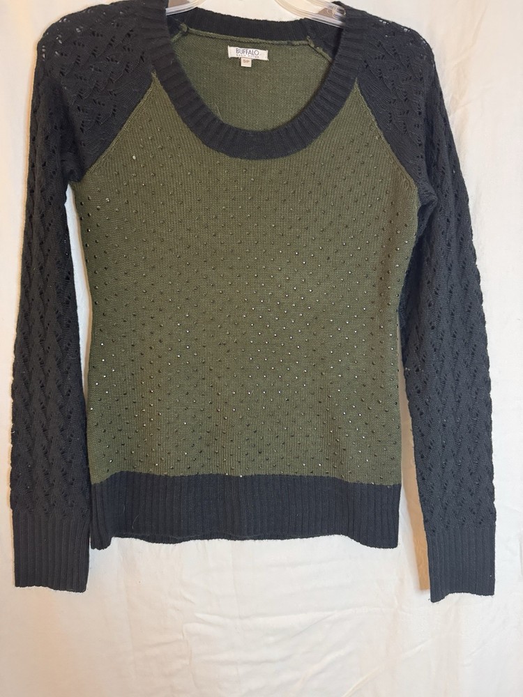 Buffalo by David Ritton Olive Black Small Embellished Sweater