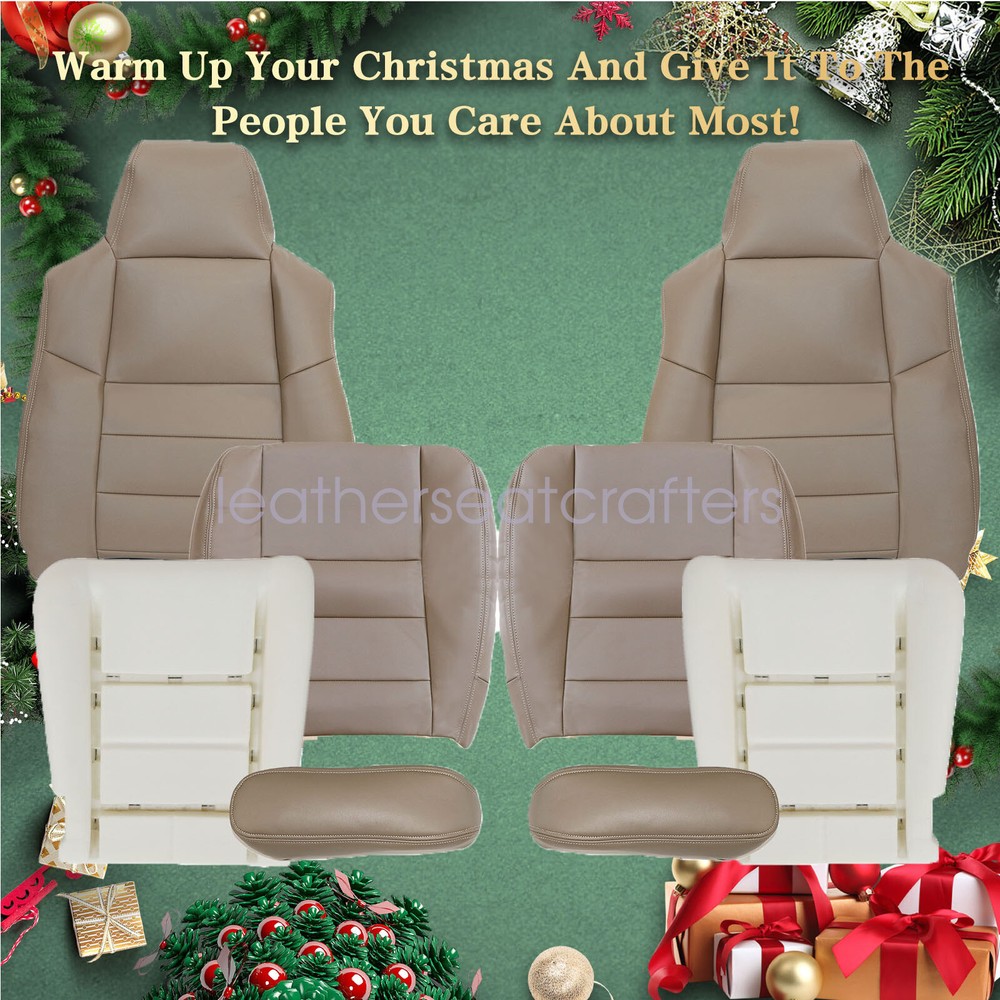 Fits 2003-2007 Ford F250 F350 Super Duty Driver Passenger Leather Seat Cover Tan