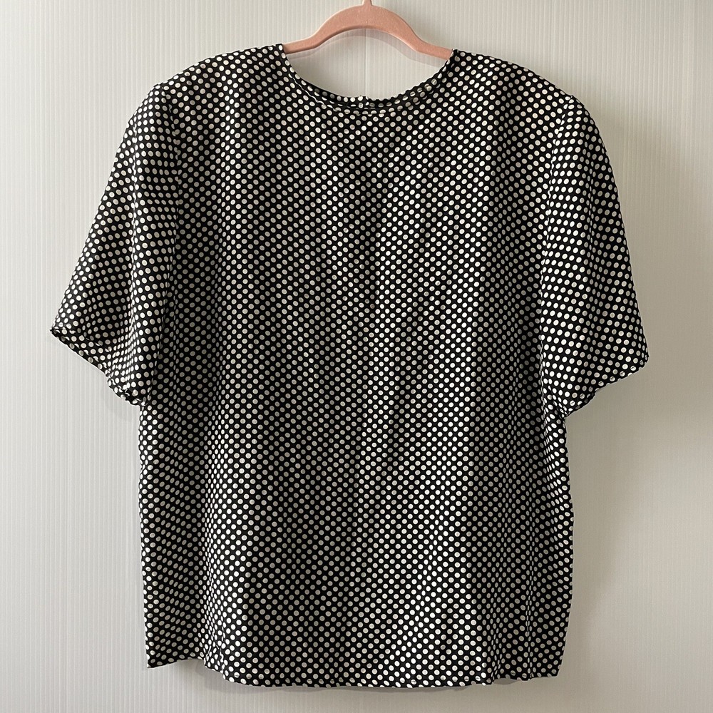 Vintage Sandra Roth Ciao Sport 100% Silk Blouse  Polka Dot Size 14 Shoulder pad