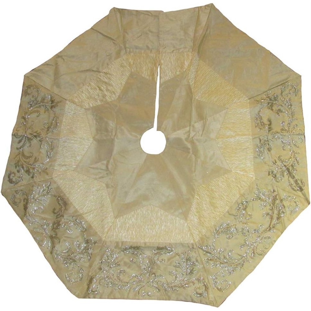 Kurt Adler 50in Gold Ivory Christmas Tree Skirt with Sequined Border
