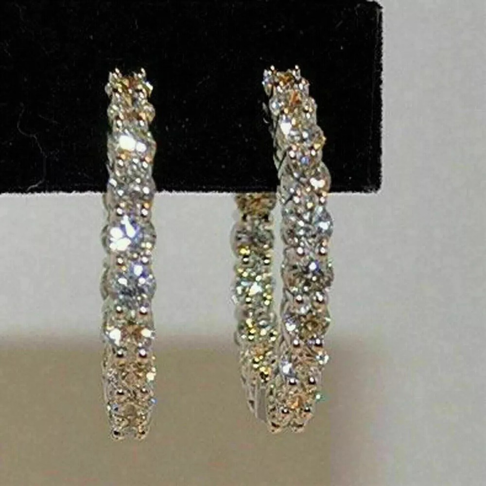 2.00CT Round Cut Lab-Created Diamond Huggie Hoop Earrings 14K White Gold Plated