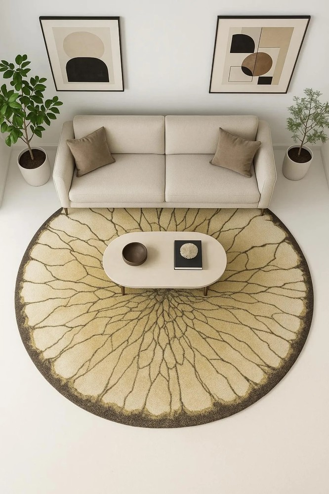 Hand Tufted Wool Rug | Modern Organic Design Carpet | Nature Inspired Round Rug
