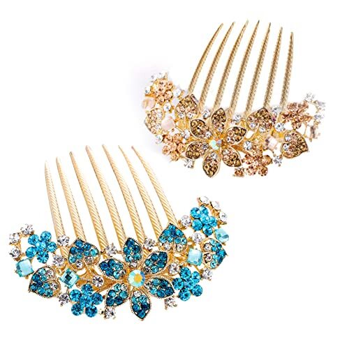 2-Pack Rhinestone Flower Bridal Hair Combs for Women’s Decorative Styling