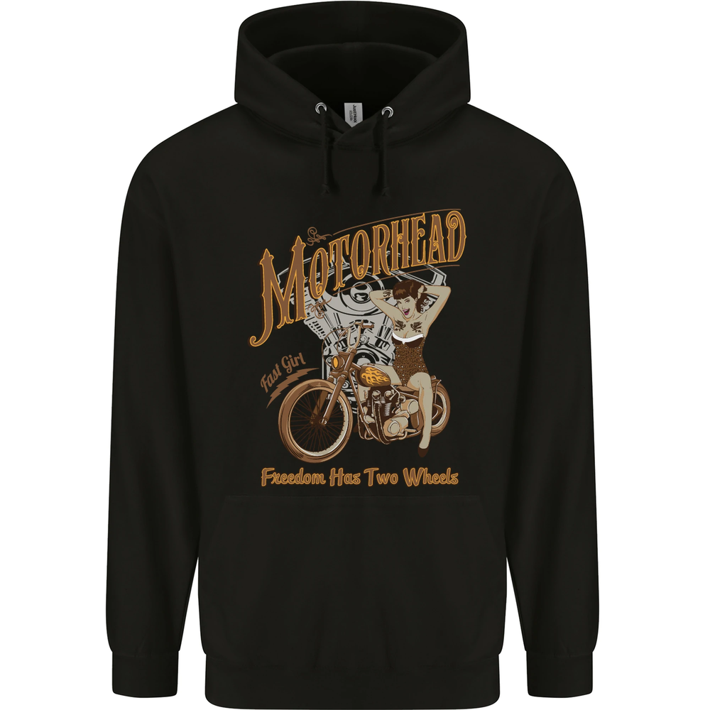 Freedom Has Two Wheels Motorcycle Biker Mens 80% Cotton Hoodie