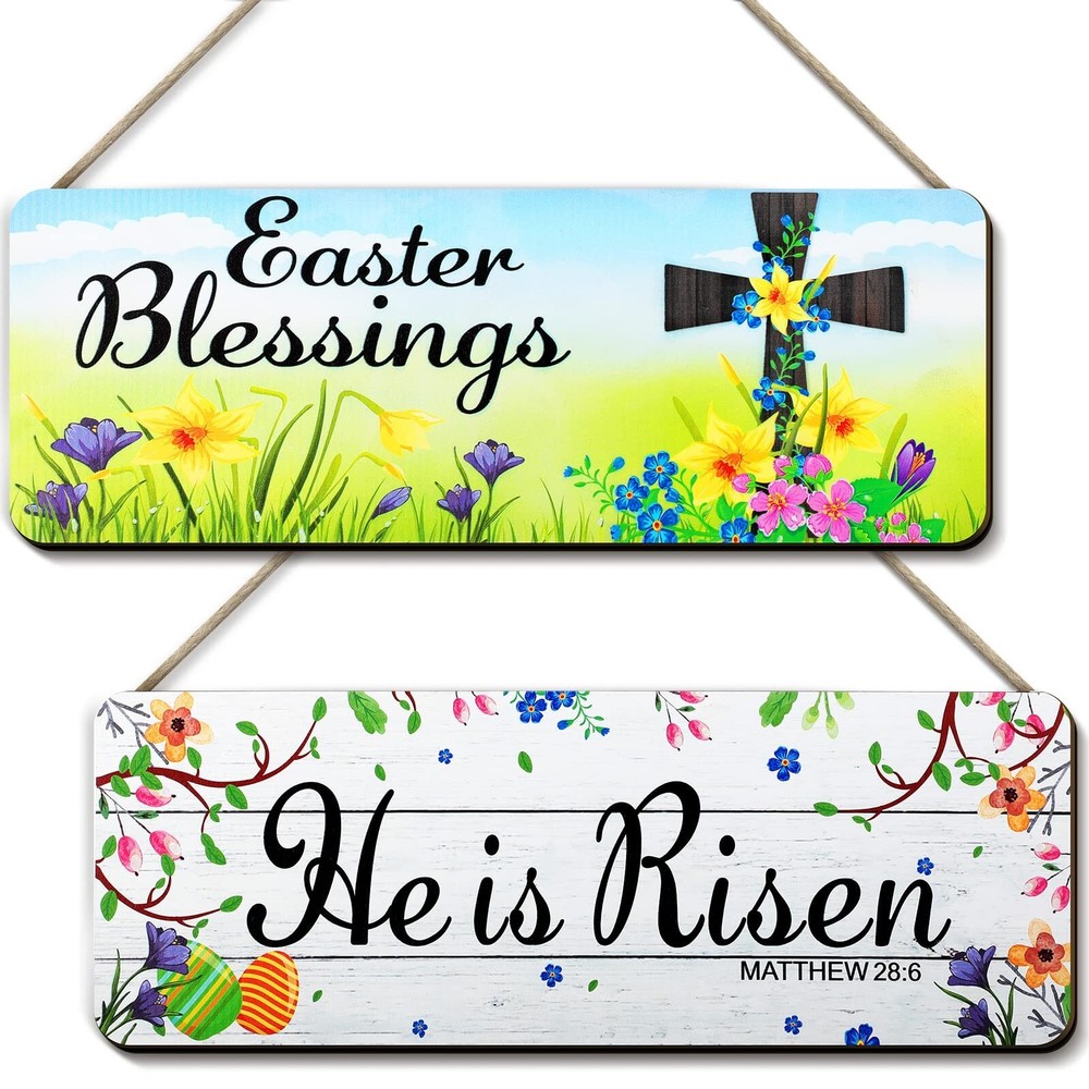 He Is Risen Sign 2 Pieces Easter Hanging Door Decorations Wood Easter Door Ha...