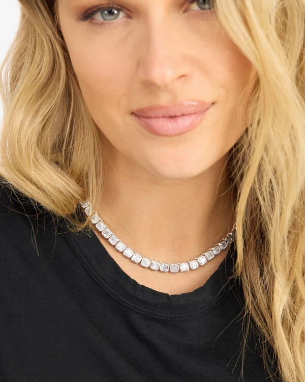 35CT Bezel-Set Lab-Created Asscher Cut Diamond Tennis Necklace in 14K White Gold