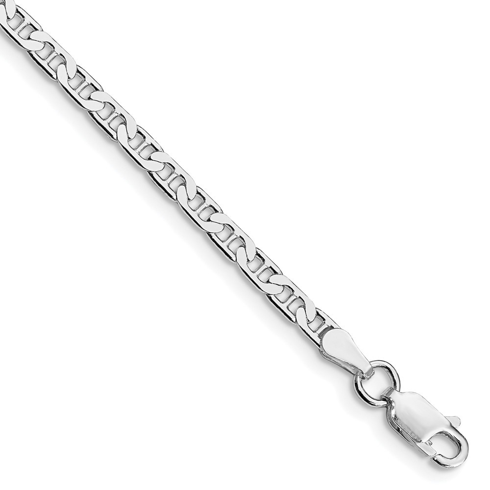 Sterling Silver Rhodium-plated 3mm Flat Anchor Chain Anklet 9