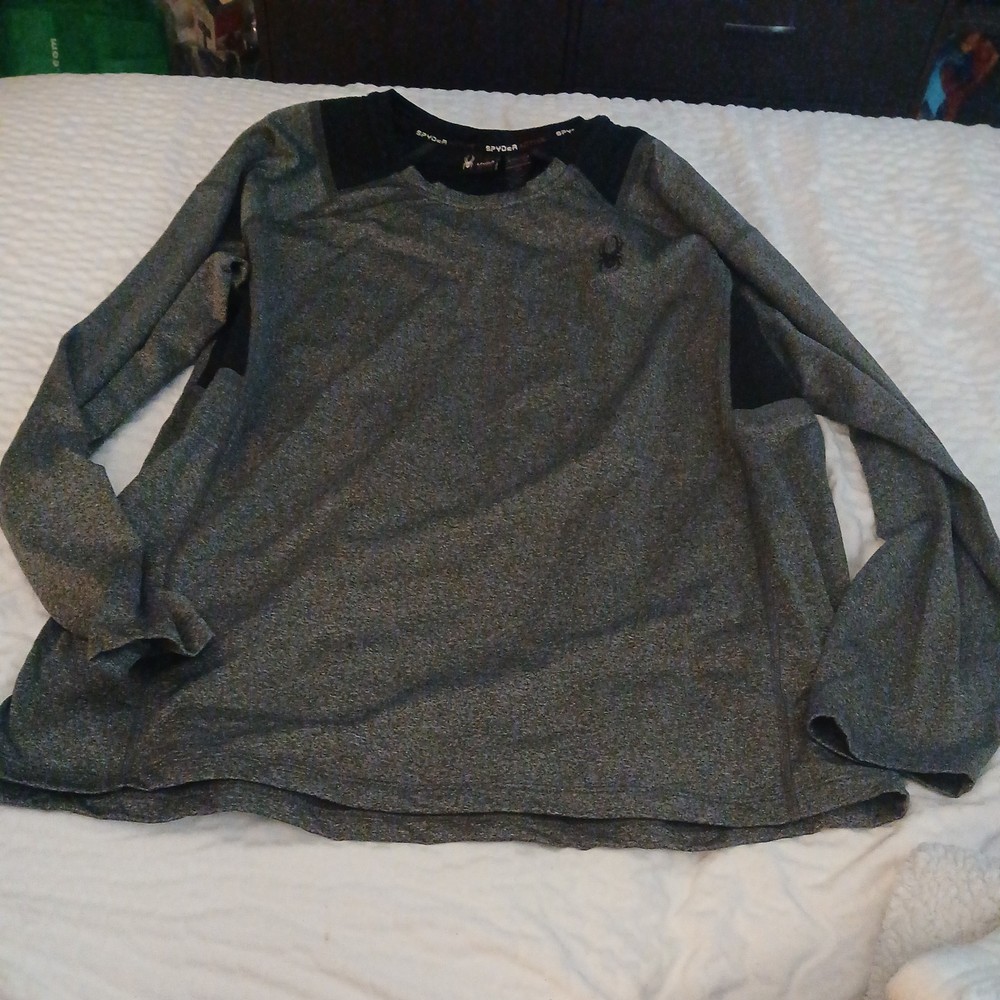 Spyder Active Shirt Mens Large Gray Black Long Sleeve Athletic Performance