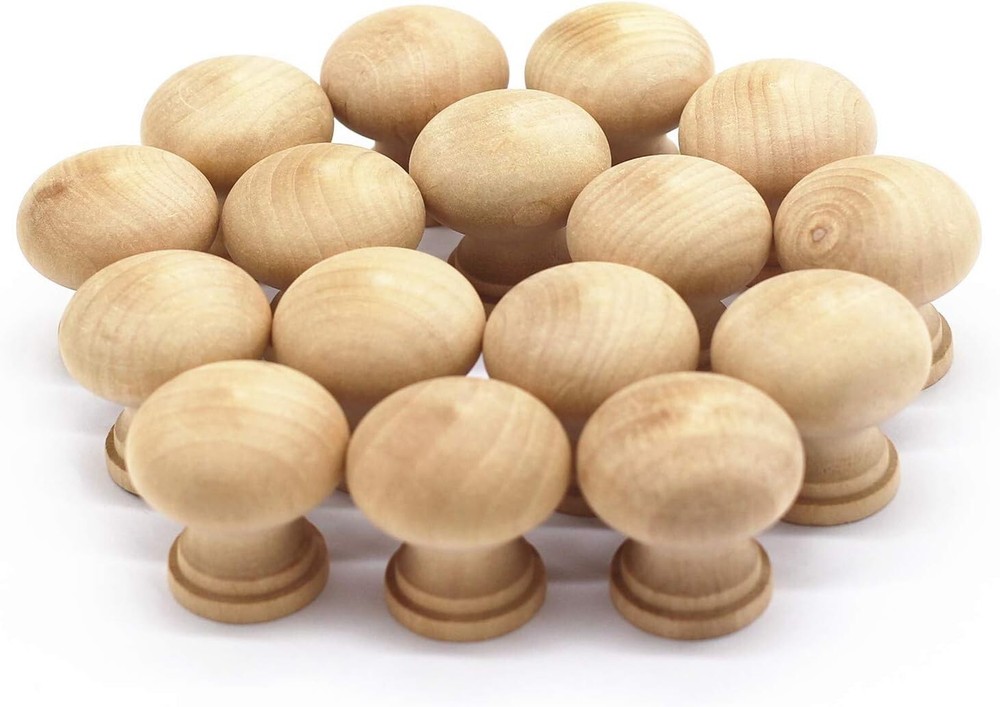 WEICHUAN 16PCS Unfinished Round Wood Cabinet Drawer Knobs Pulls Furniture Handles