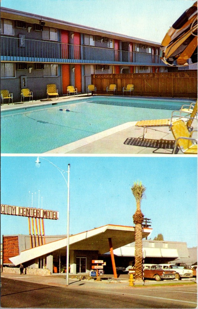 Phoenix Arizona City Center Motel Old Cars Swimming Pool Vintage Postcard  23617