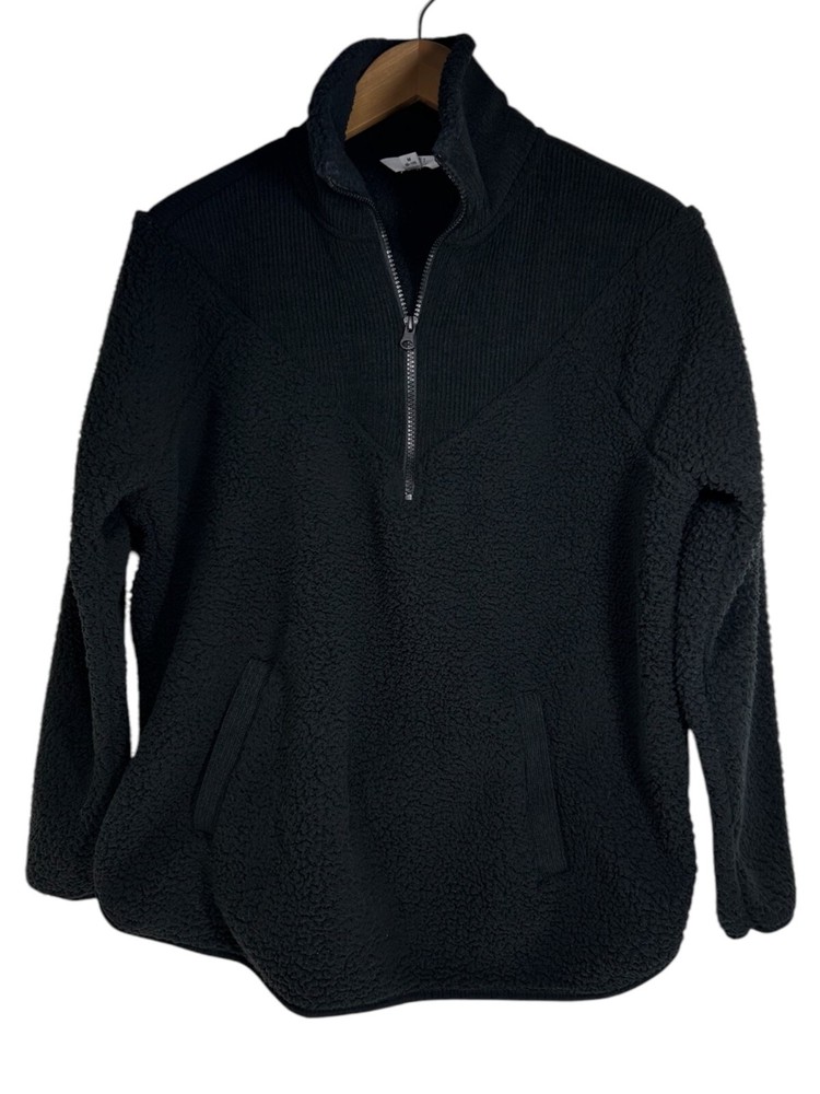 Time and Tru Black Sherpa Lined Half Zip Pullover Sweater Cozy Men’s M