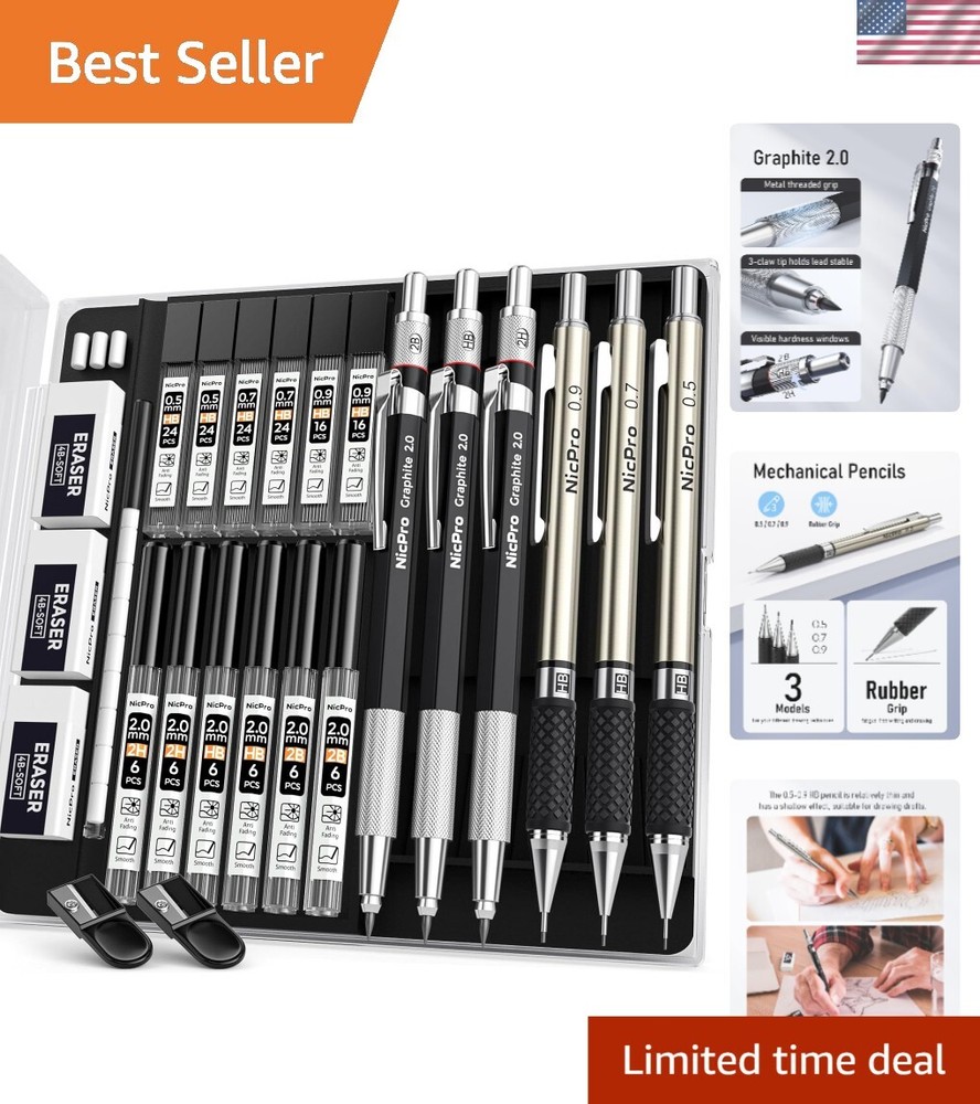 Comprehensive Mechanical Pencil Set - 6PCS for Writing, Sketching, Drafting
