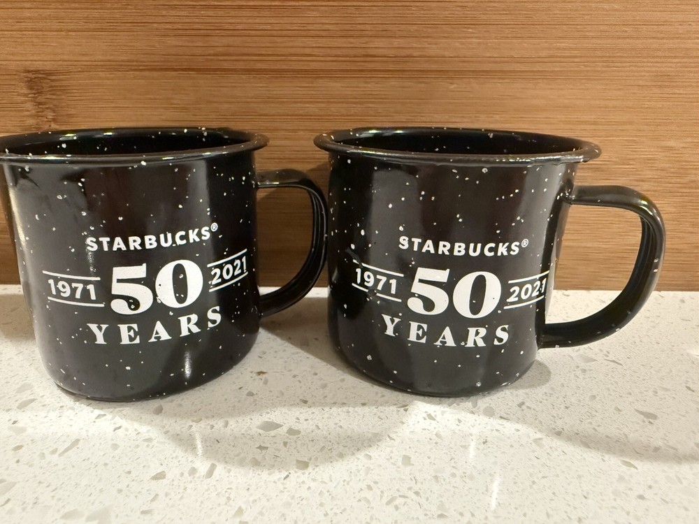 STARBUCKS 50th ANNIVERSARY 1971-2021 SMALL ESPRESSO 2 MUGS Camping Tin Cups Mugs