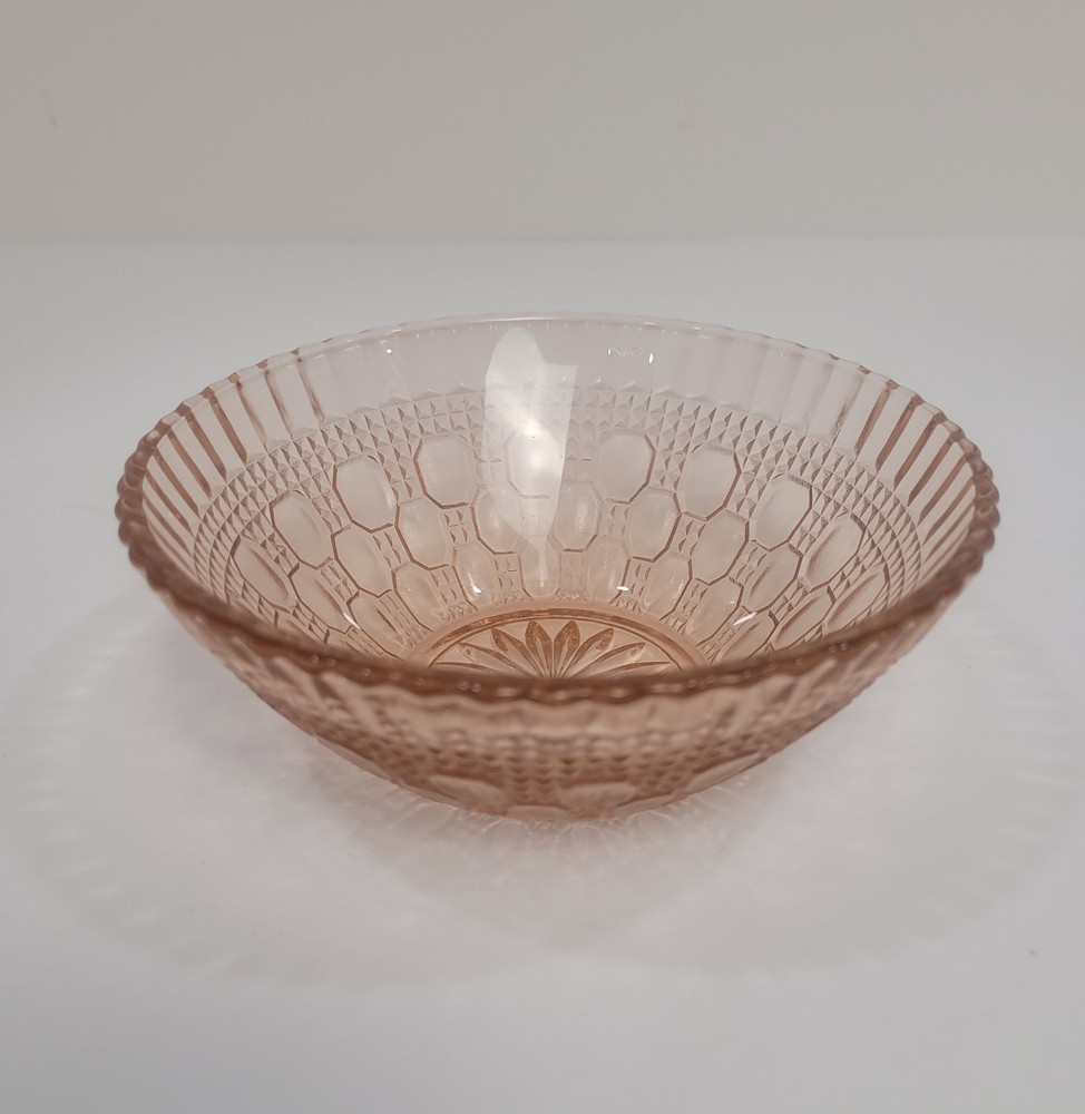 Pink Peach Depression Indiana Glass Bowl Trinket Octagonal Design Vintage 5