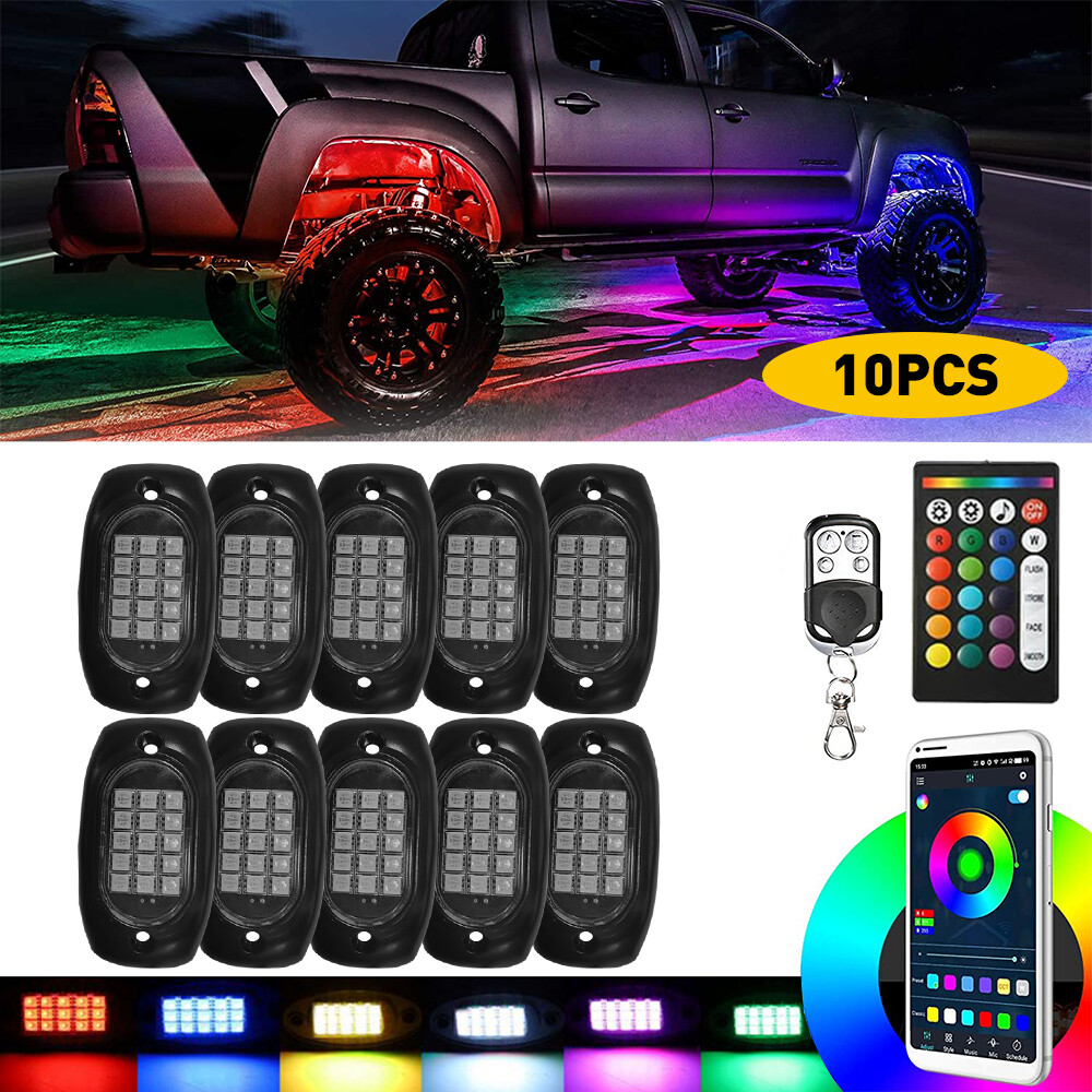 AUXITO 10 Pods RGB LED Rock Lights Underglow Kit Offroad Bluetooth Remote APP S