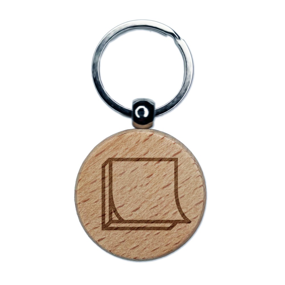 Sticky Note Notepad Paper Engraved Wood Round Keychain Tag Charm