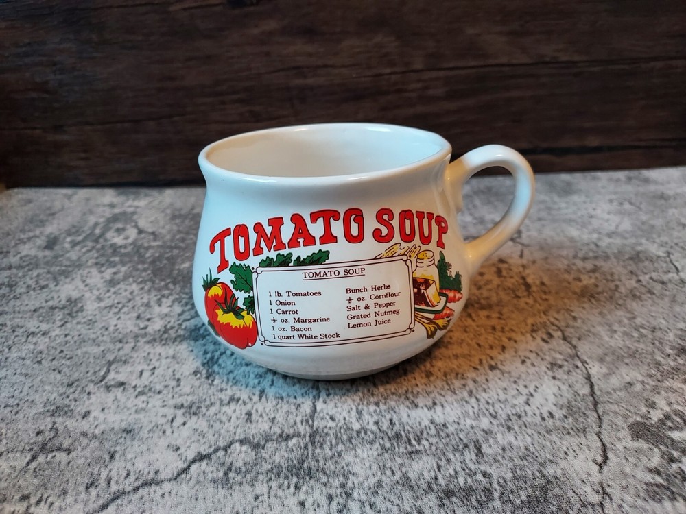 1970s Vintage White Ceramic Tomato Soup Mug Bowl Recipe Cup