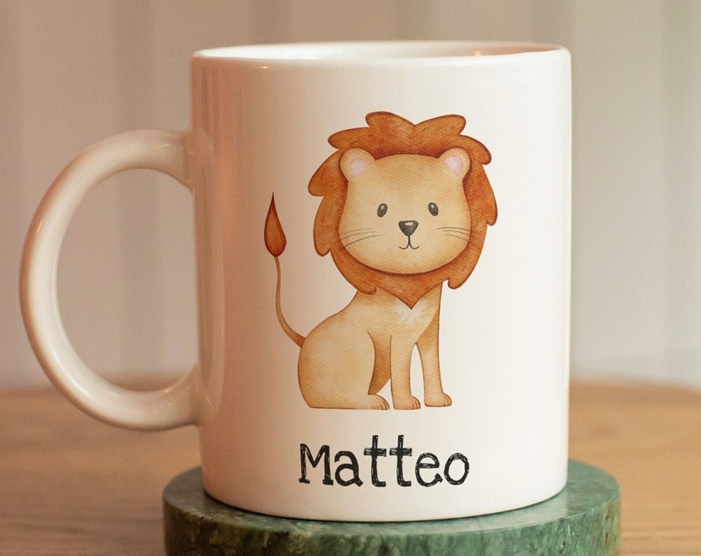 Custom Kids Lion Mug with Name - Fun Personalized Ceramic Cup Gift