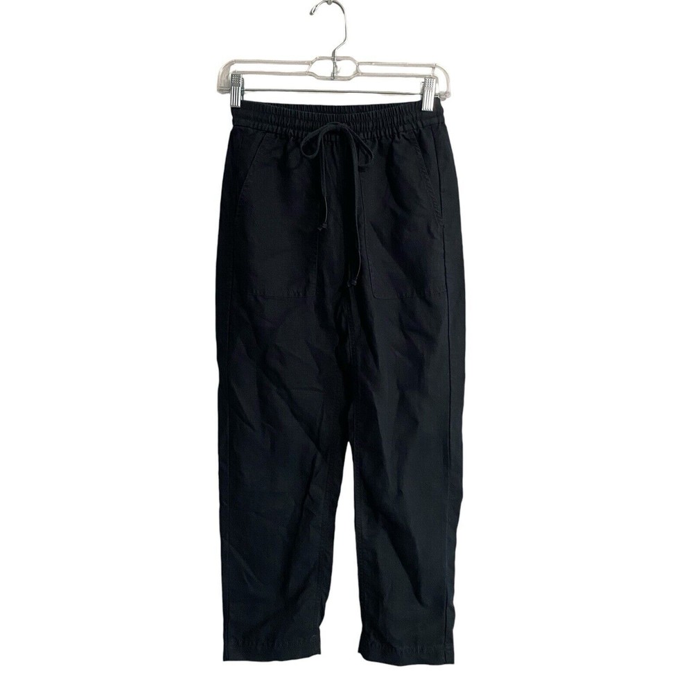 J. Crew Linen Blend Jogger Pants Black Pull On Elastic Tie Waist Women’s Sz XS P
