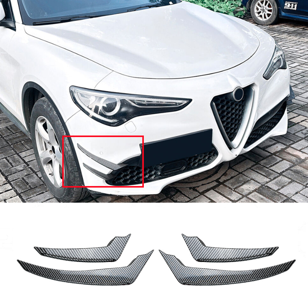 For Alfa Romeo Stelvio 2017-2023 Carbon ABS Front Bumper Side Air Vent Fin Trims
