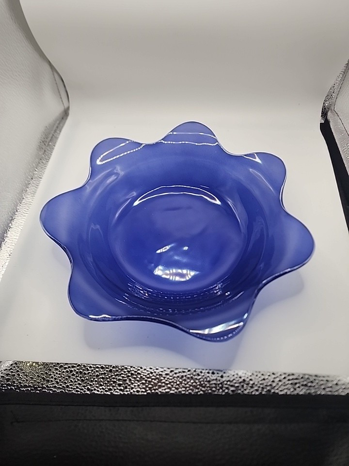 Retro Annieglass Scalloped Blue Handcrafted Salad  Bowl