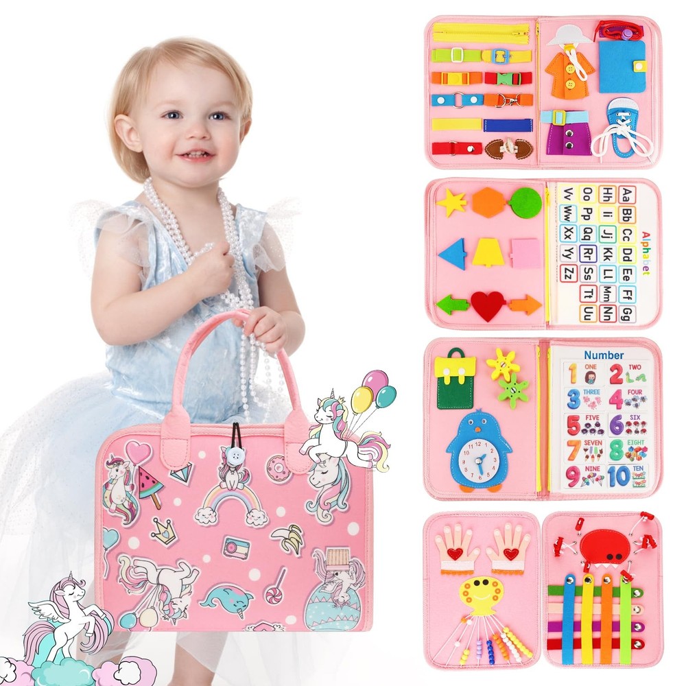 Petenjoy Montessori Sensory Busy Board & Book for Toddlers 1-4 – Educational Learning Toy  