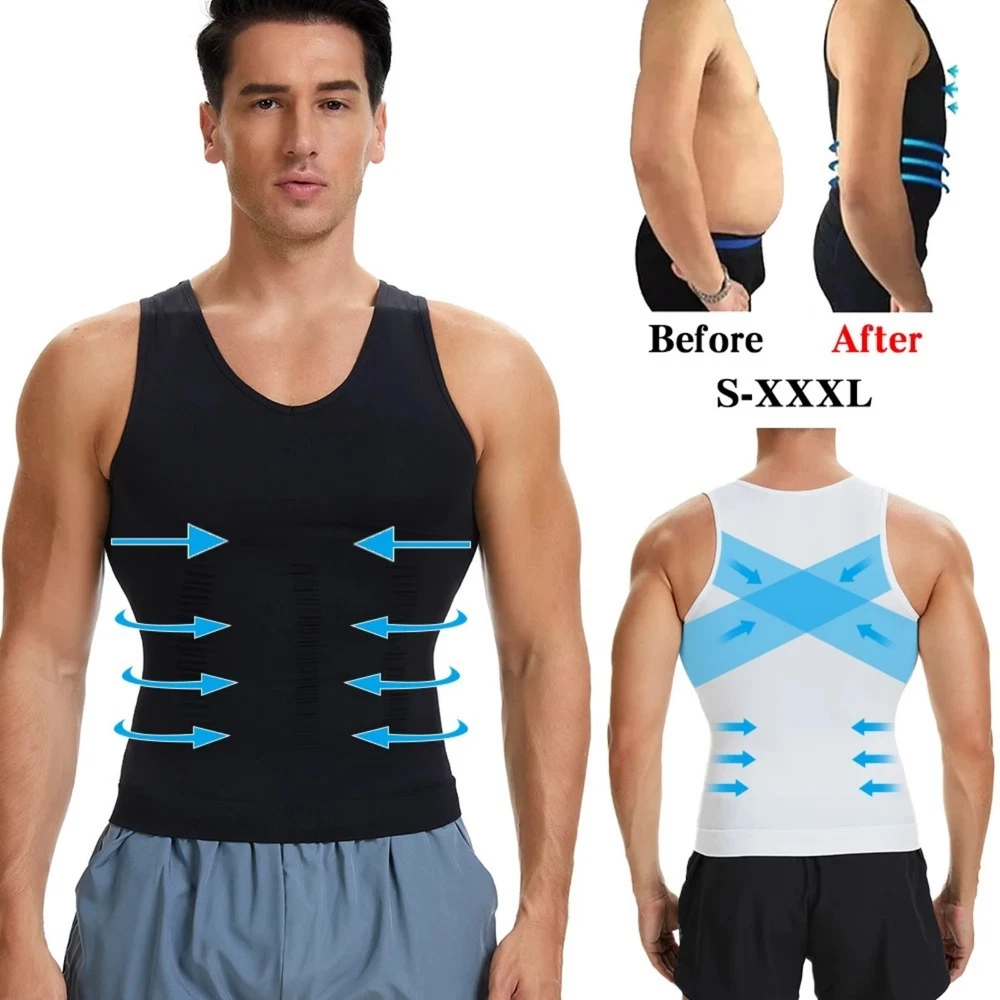 Men Slimming Body Shaper Vest Gynecomastia Compression T-Shirt Tummy Control Top