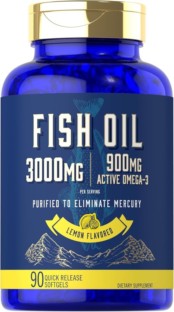3000mg Omega 3 Fish Oil Softgels with Lemon Flavor Non-GMO 90 Count