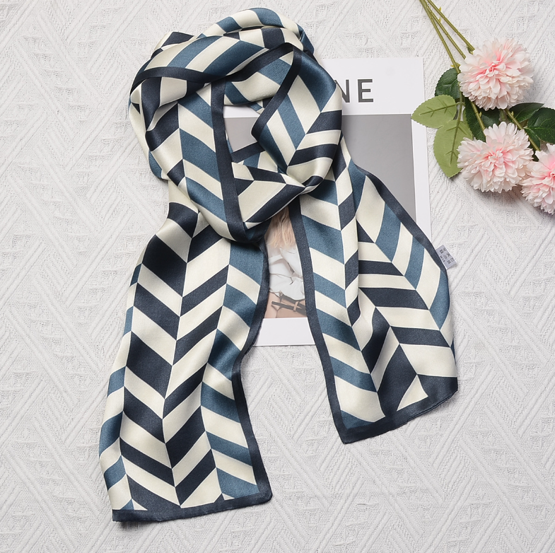 100% Silk 12 Momme Serrated Print Scarf Double Layer Ribbon 145x16cm New