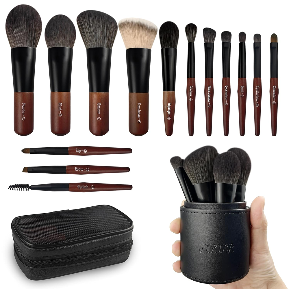Travel Makeup Brush Set, 14 Pcs Mini Makeup Brushes for Foundation, Powder, Eyes