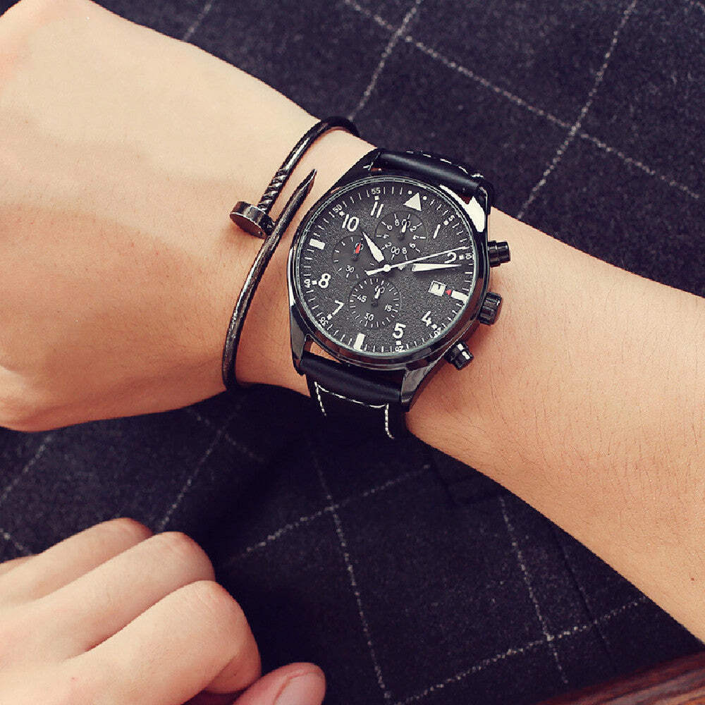 Waterproof Quartz Sports Watch with Multi-function Timing and Genuine Leather St