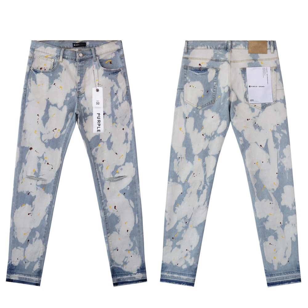 Blue Purple Brand Colorful Splash-ink Distressed Jeans Washed Slim Fit Jeans