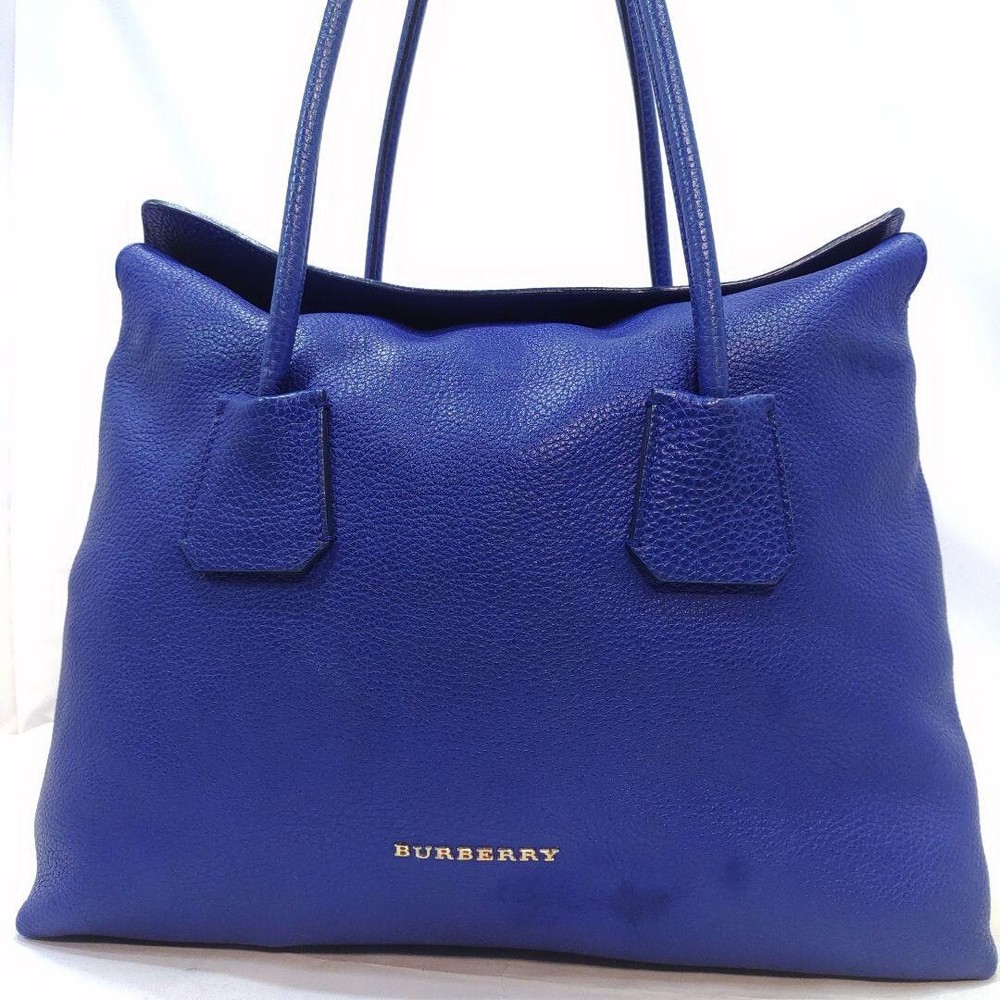 Burberry Tote Bag Leather A4 Size Shoulder Bag Interior Nova Check Blue Used