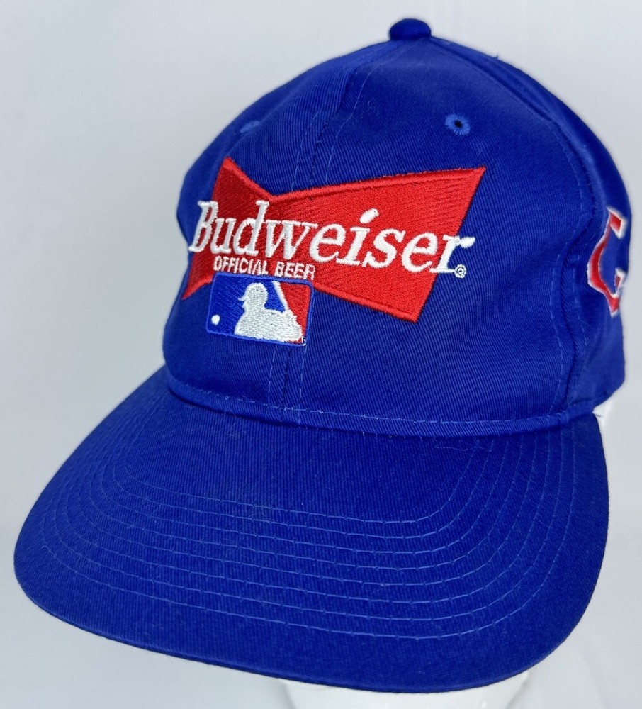 Vintage 1990's Budweiser Official Beer MLB Blue Chicago Cubs Snapback Hat VGC