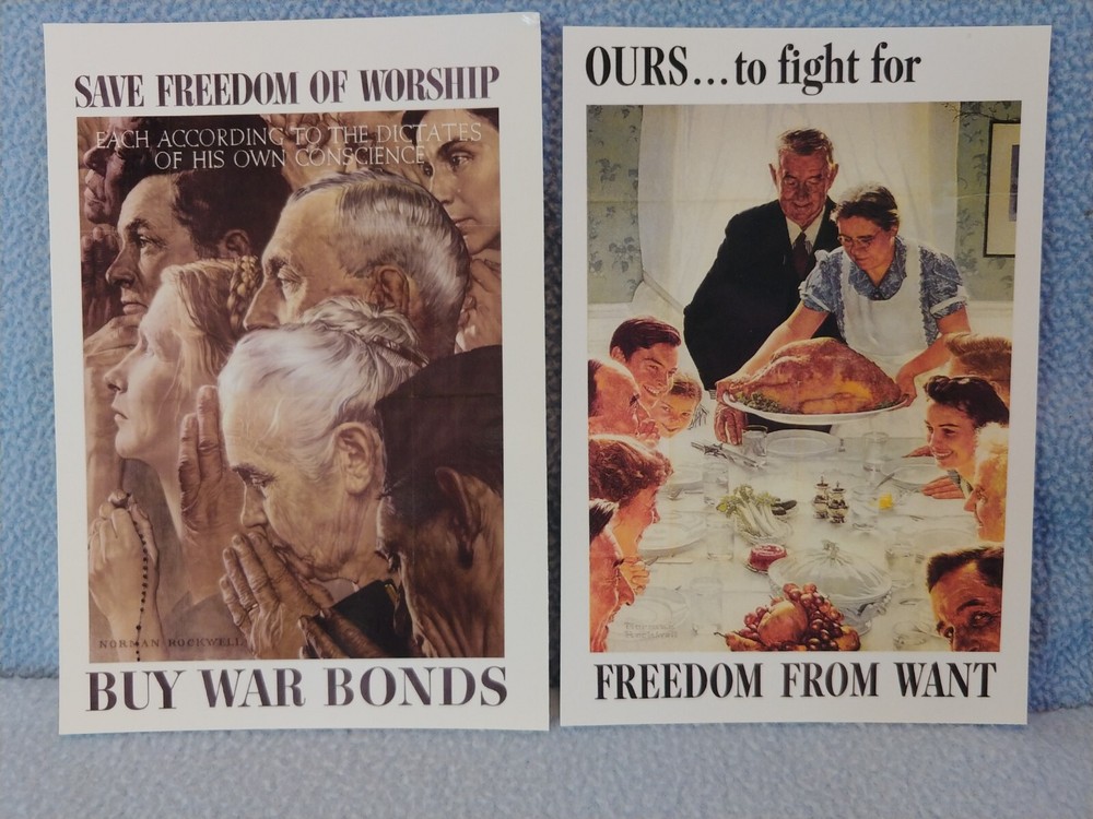 Vintage 1943 WWII Norman Rockwell Postcard Reproductions 6” x 4-1/4”