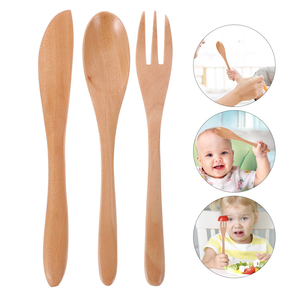 1 Set Wooden Flatware Kit for Western Food and Party Tableware Essentials