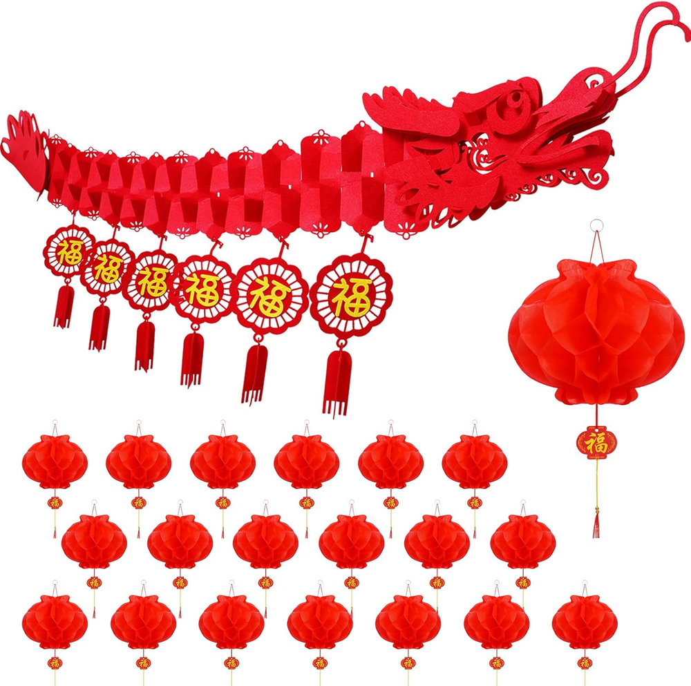 3D Chinese New Year Dragon Ceiling Decorations 21Pcs Spring Festival Dragon Garl