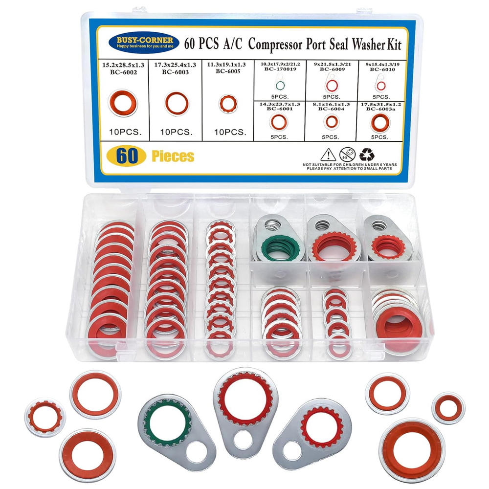 60-Piece A/C Compressor Gasket & Seal Kit – Air Conditioning Port Washers
