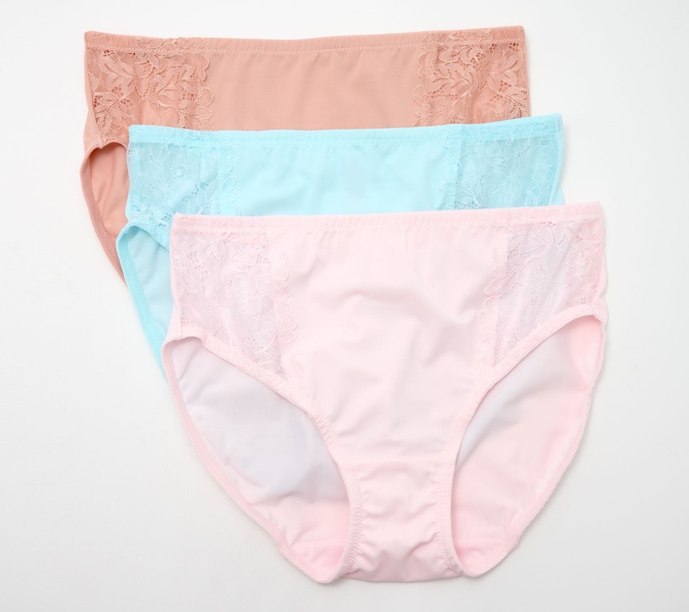 Breezies Womens XL Hi-Cut Lace Trim Briefs in Medium Blue A640099