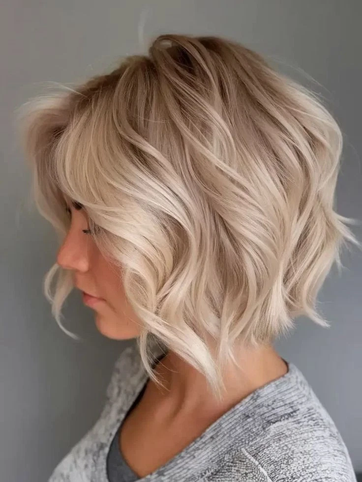 Ash Creamy Blond Wavy Bob Wigs 13x4 Lace Front Wigs 100% Human Hair for Women