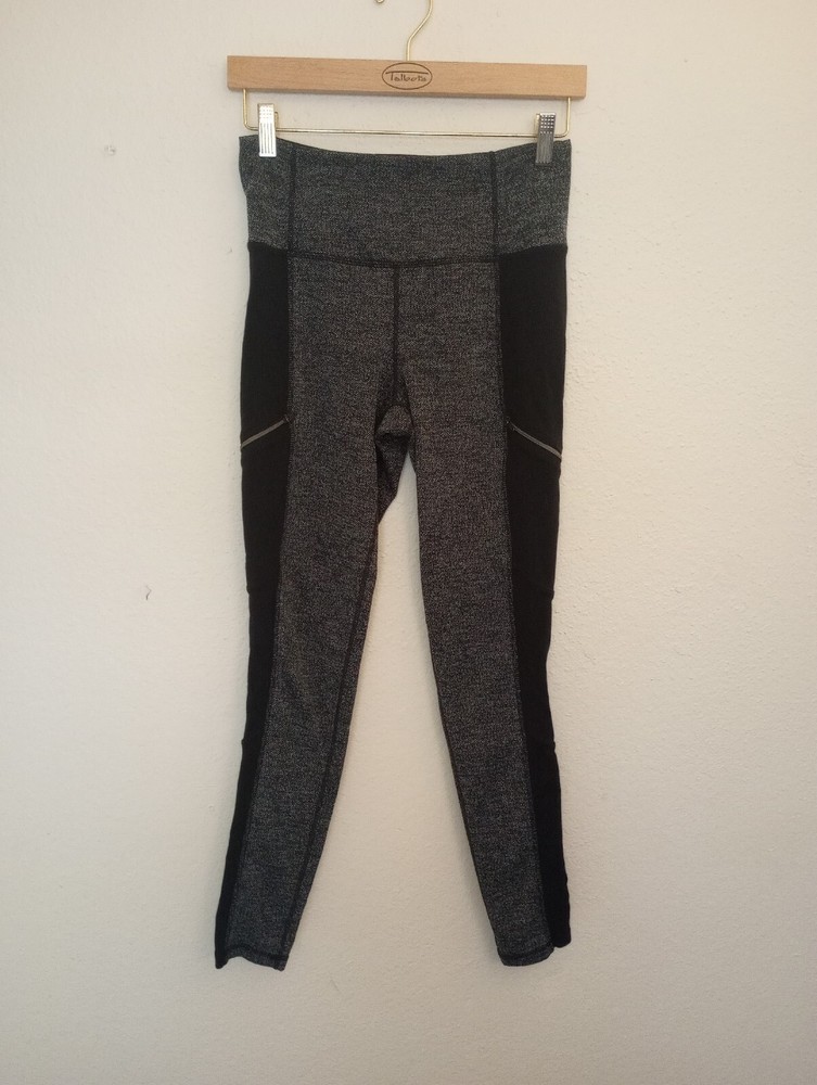 Athleta Metro Drifter High Rise Leggings with Zip Pocket in Herringbone Gray Black Size Small